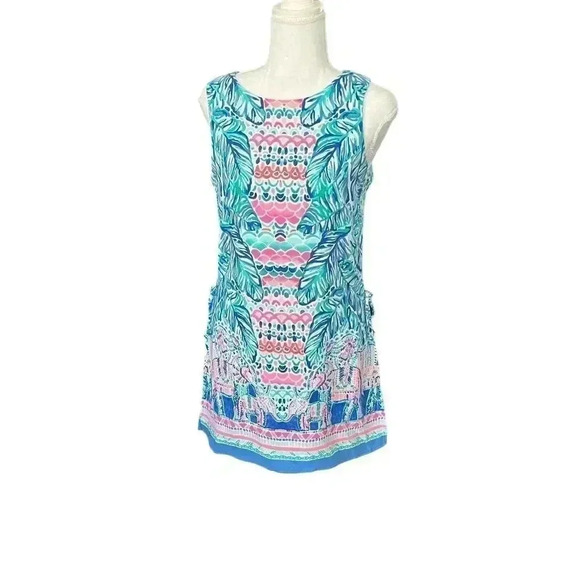 Lilly Pulitzer Feel the Beat Elephant Pink Blue Donna Romper Size 0 EUC - Picture 11 of 12